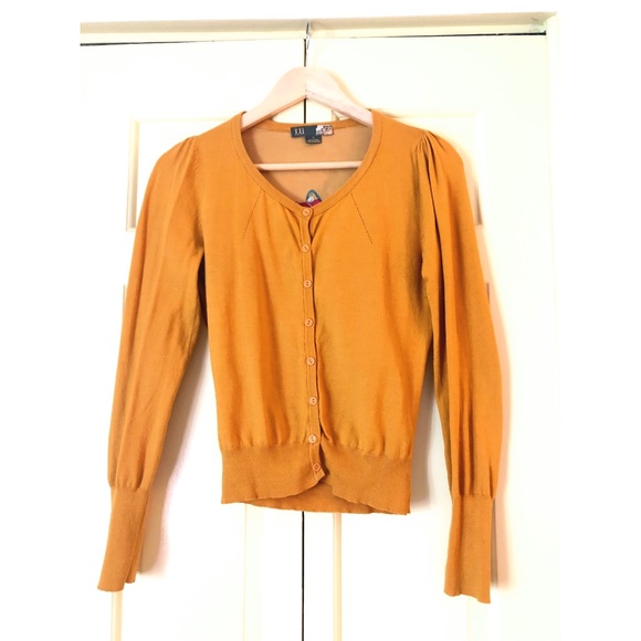 Yellow Cardigan Sweater with Colorful Back Detail. - Picture 2 of 2